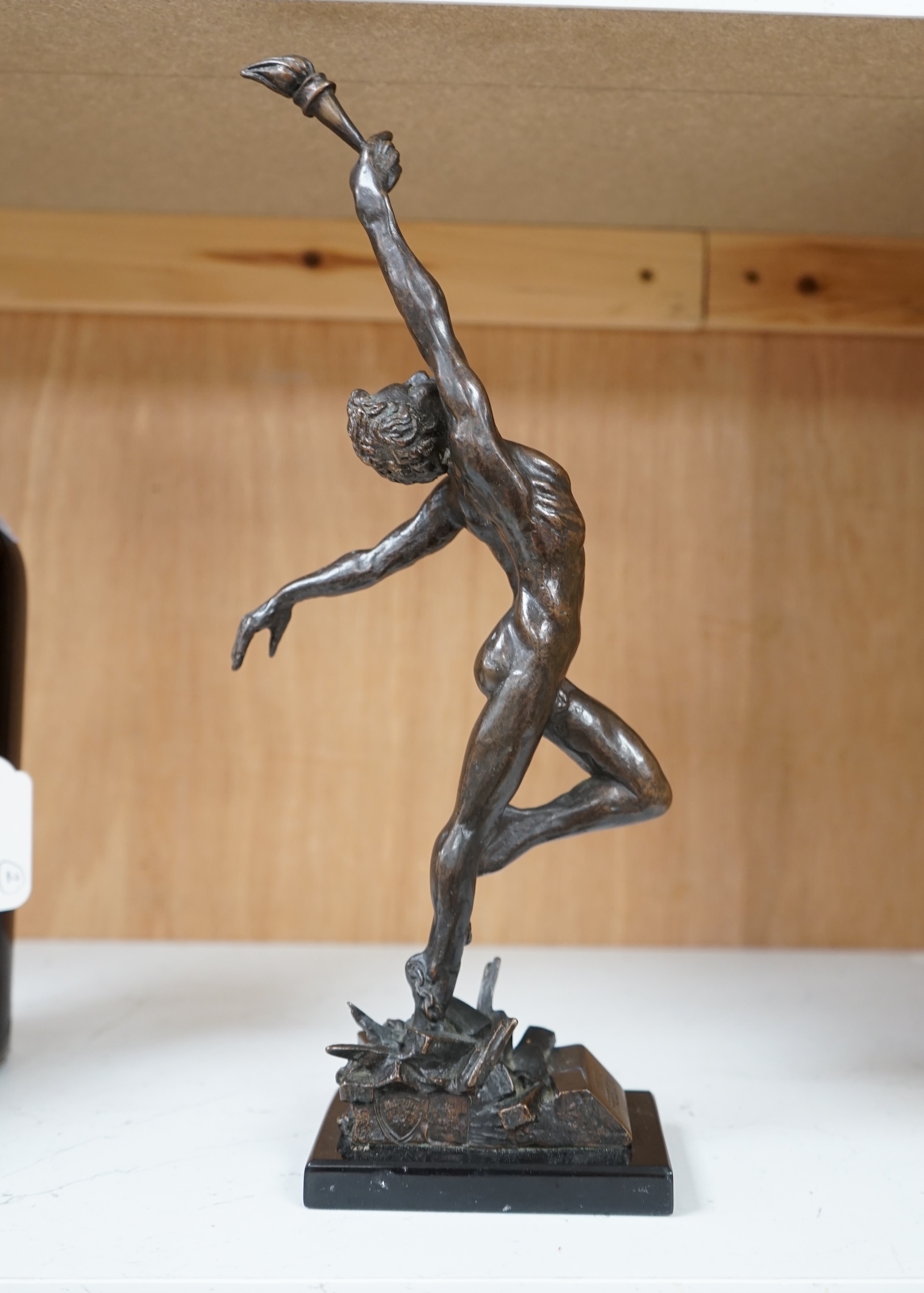 Enzo Plazzotta, (Italian 1921-1981) dark patinated bronze ‘Spirit of Freedom’, 34cm. Condition - good